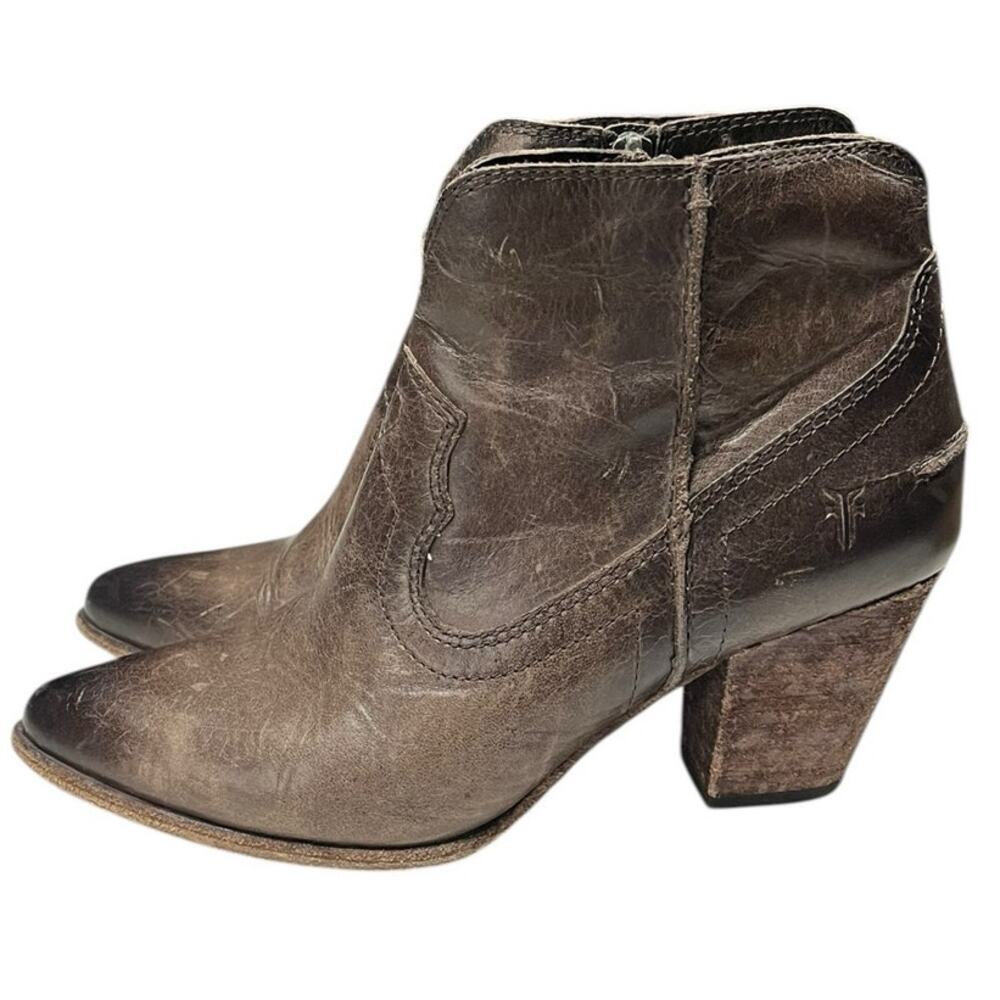 Womens Frye Renee Seam 3470649-BRN Leather Western Ankle Boot 7.5M Brown Cowgirl